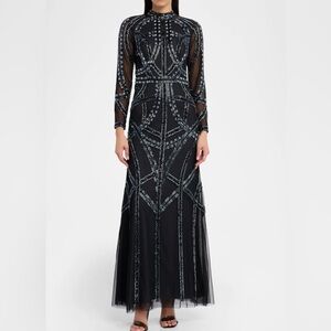 Aidan Mattox Beaded dotted mesh gown
